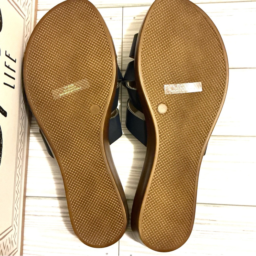 Woman’s Dark Blue Strappy Slide Sandals - Picture 3 of 10